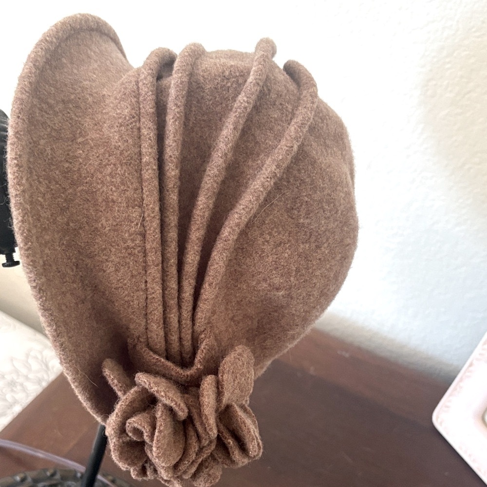 ADORA Wool Cloche Hat with Floral Detail.